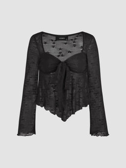 Cider - Lace Floral Knotted Long Sleeve Top Curve & Plus