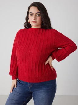 Cider - Knit Round Neckline Solid Long Sleeve Top Curve & Plus