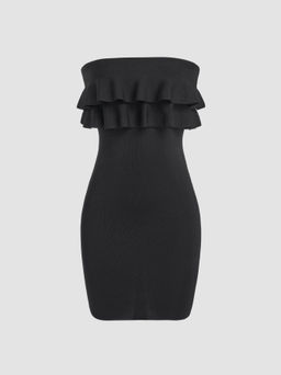 Cider - Ruffle Hem Knitted Tube Mini Dress