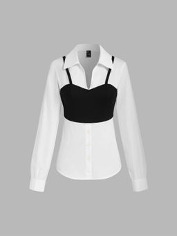 Cider - Woven Collar Two Tone Long Sleeve Shirt