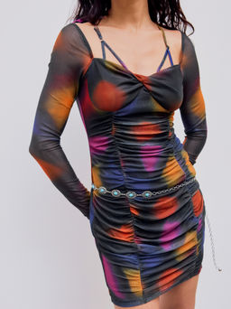 Cider - Mesh Sweetheart Ruched Mini Dress