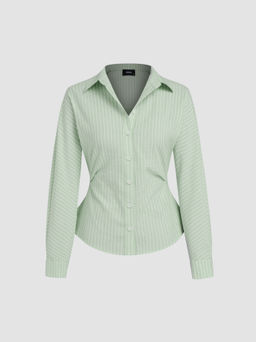 Cider - Collar Striped Long Sleeve Shirt