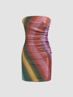 Cider - Sequin Gradient Striped Tube Mini Dress