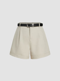 Cider - Mid Rise Solid Pocket Bermuda Shorts With Belt