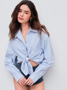 Cider - Woven Collar Striped Long Sleeve Shirt