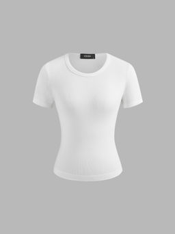 Cider - Seamless Round Neckline Solid Short Sleeve Tee