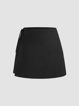 Cider - Cotton Mid Rise Solid Knotted Mini Skirt