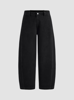 Cider - Denim Mid Rise Solid Barrel-leg Jeans