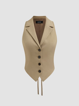 Cider - V-neck Solid Button Knotted Blazer Vest