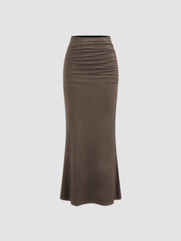 Cider - Mid Rise Solid Ruched Maxi Skirt
