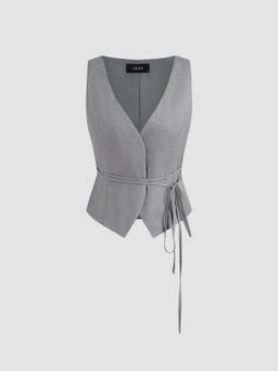 Cider - V-neck Solid Knotted Blazer Vest