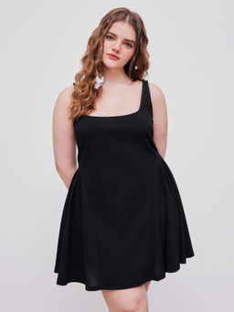 Cider - Square Neck Solid Pleated Cami Mini Dress Curve & Plus