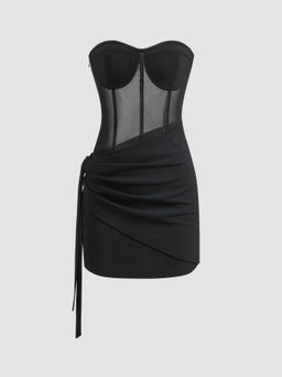Cider - Mesh Solid Corset Tube Mini Dress