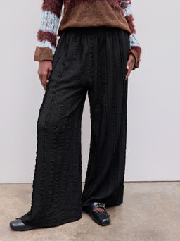 Cider - Jacquard High Rise Solid Lettuce Trim Straight Leg Trousers