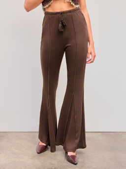 Cider - Mid Rise Solid Knotted Flared Trousers