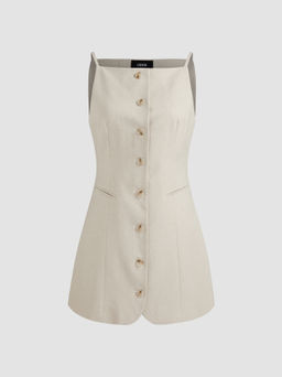 Cider - Linen-blend Solid Button Mini Dress