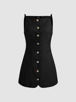 Cider - Linen-blend Solid Button Mini Dress