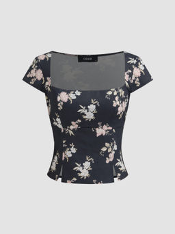 Cider - Cotton Square Neck Floral Top