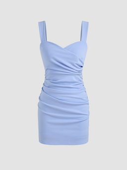 Cider - Square Neck Solid Ruched Mini Dress