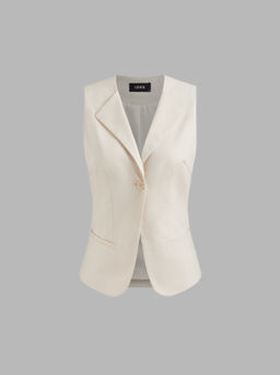 Cider - Linen-blend Collar Solid Button Blazer Vest