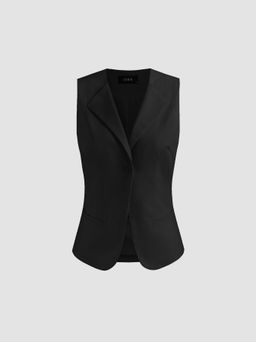 Cider - Linen-blend Collar Solid Button Blazer Vest