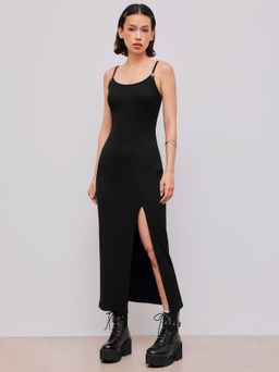 Cider - Scoop Neckline Solid Star Detail Split Maxi Dress