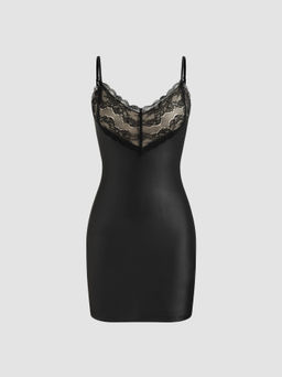 Cider - V-neck Lace Trim Mini Dress