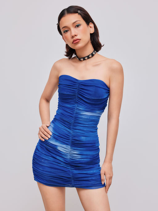 blue dress for baby girl Blue Tie Dye Maxi Dress With Sleeves And Slits main image 1