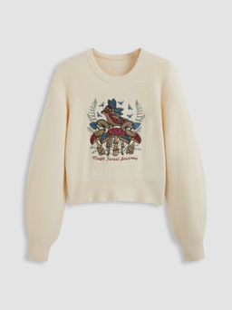 Cider - Knit Round Neckline Mushroom Crop Sweater
