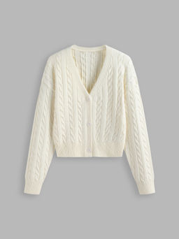 Cider - Knit V-neck Solid Texture Button Cardigan