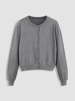 Cider - Knit Round Neckline Solid Button Cardigan