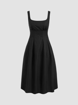 Cider - Cotton Square Neck Solid Ruffle Maxi Dress