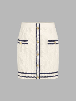 Cider - Knit Mid Rise Button Contrasting Binding Mini Skirt