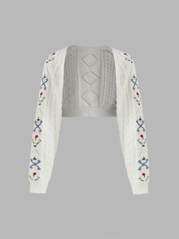 Cider - Cable Knit Floral Embroidery Shrug