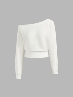Cider - Asymmetrical Neck Solid Crop Long Sleeve Top