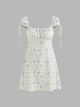 Cider - Square Neck Floral Drawstring Mini Dress