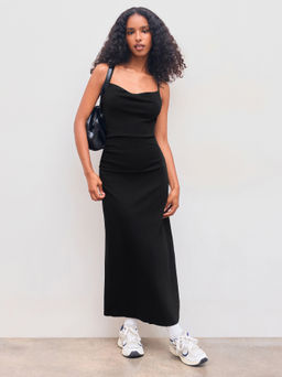 Cider - Cotton-Blend Shoulder Straps Solid Split Maxi Dress