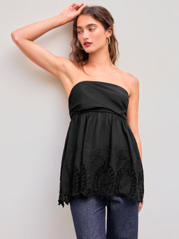 Cider - Cotton Solid Lace Trim Ruffle Tube Top