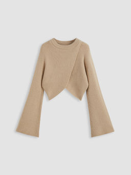 Cider - Knit Round Neckline Solid Crop Sweater