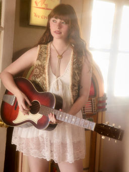 Cider - Cotton V-neck Polka Dot Lace Knotted Mini Dress