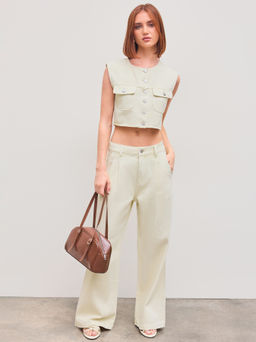 Cider - Denim Mid Rise Solid Pocket Wide Leg Jeans