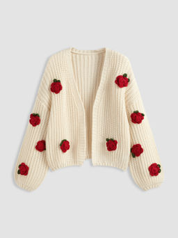 Cider - Knit V-neck Rosette Oversized Cardigan