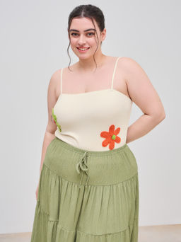 Cider - Square Neck Crochet Flower Cami Bodysuit Curve & Plus