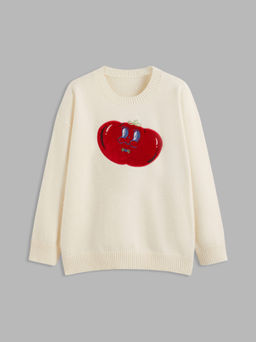 Cider - Knit Round Neckline Tomato Graphic Sweater