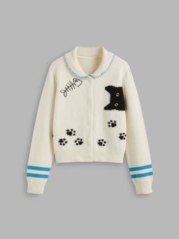 Cider - Knit Collar Cat Button Cardigan