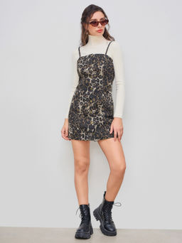 Cider - Denim Leopard Button Cami Mini Dress