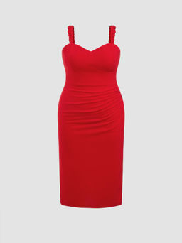 Cider - V-neck Solid Ruched Split Maxi Dress Curve & Plus