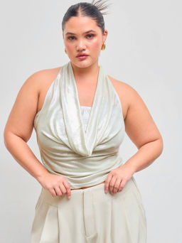 Cider - Halter Neckline Backless Ruched Tank Top With Solid Tube Top Curve & Plus