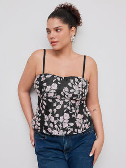 Cider - Square Neck Floral Knotted Shirred Cami Top Curve & Plus