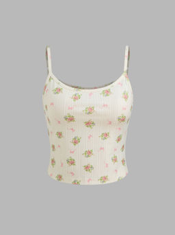 Cider - Scoop Neckline Floral Bowknot Graphic Cami Top